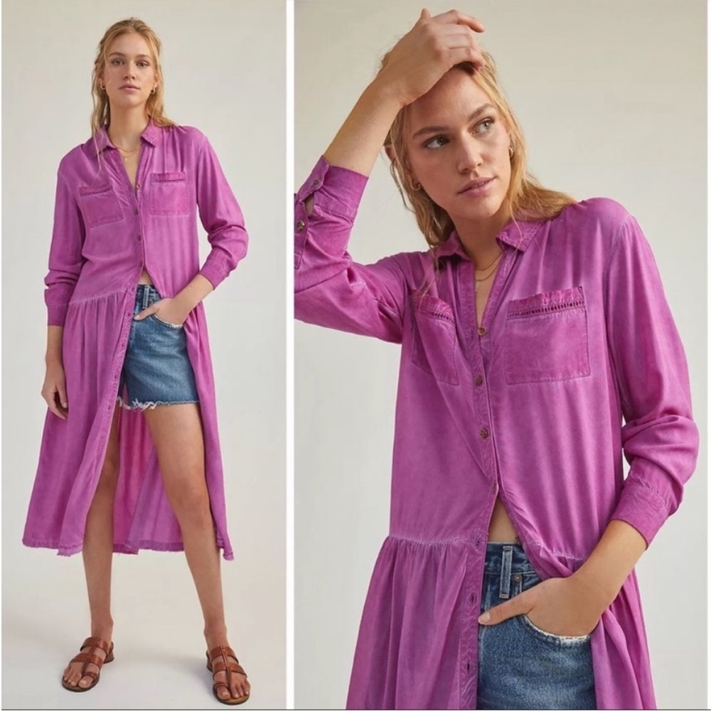 Anthropologie Pilcro Purple Button Up Dress Duster Top
